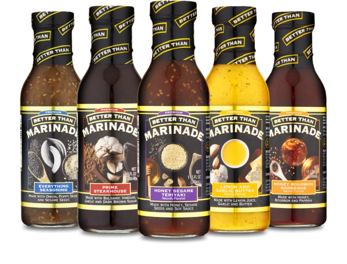 Five bottles of Better Than Marinade